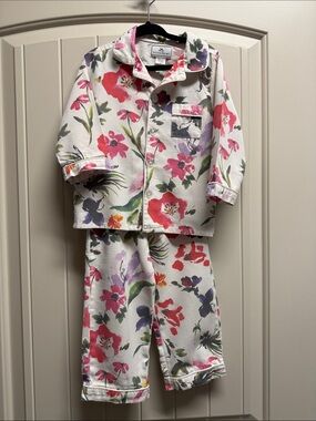 Petite Plume Floral Cotton Pajama Set - White with Pink & Purple Flowers